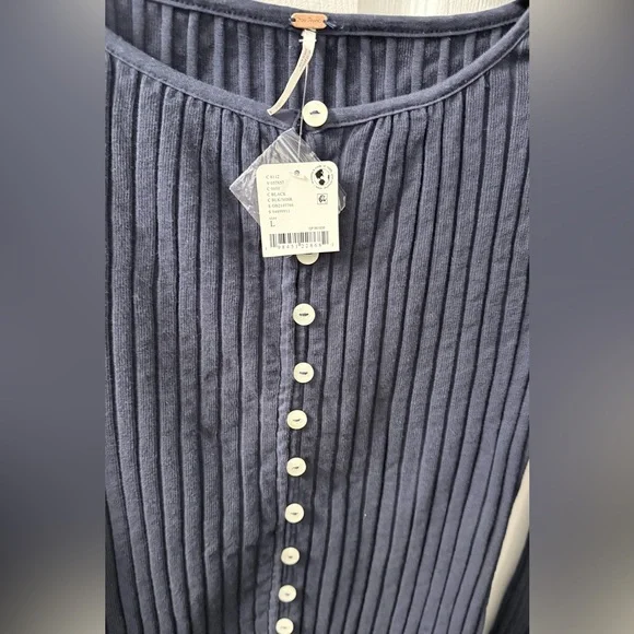 Free People Tilly Rib Long Sleeve Button-Up Top - Picture 3 of 4